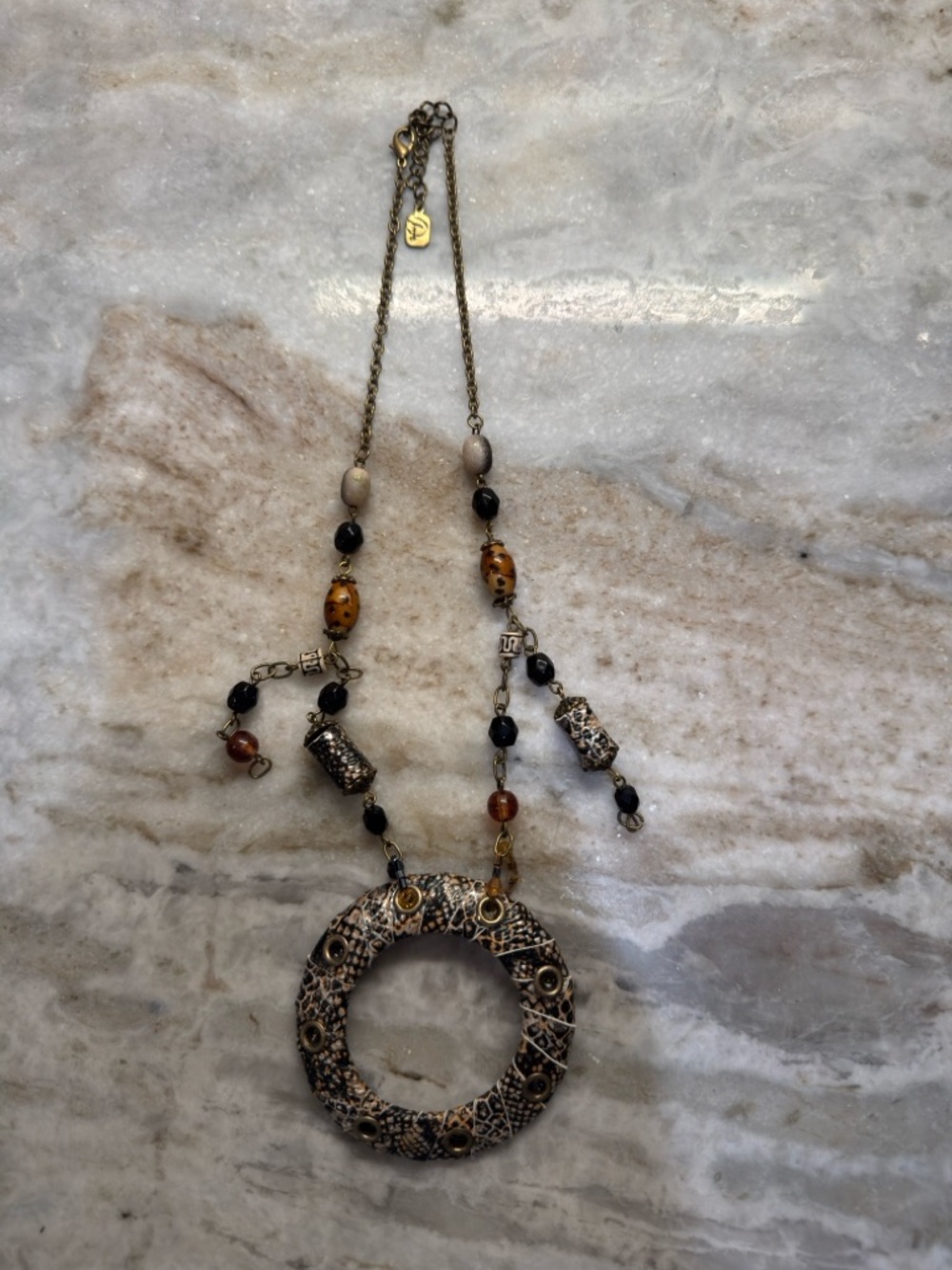 You and I Vintage Textured Bronze-Tone Circle Pendant Necklace - Women's Jewelry